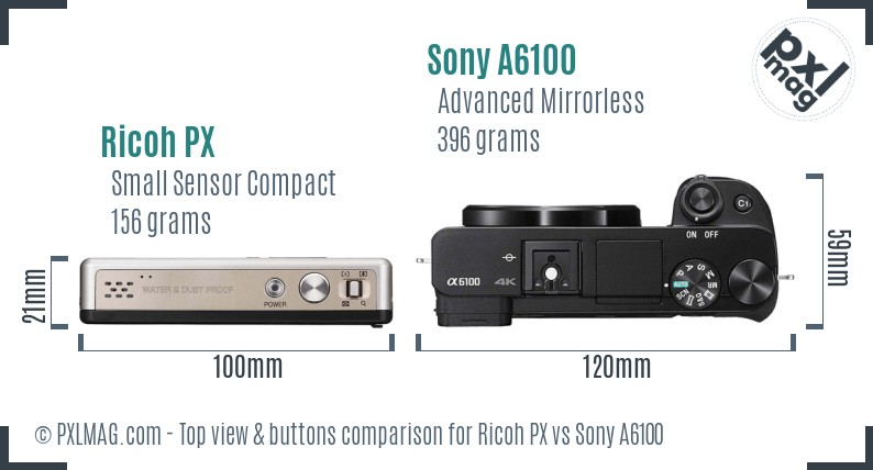 Ricoh PX vs Sony A6100 top view buttons comparison