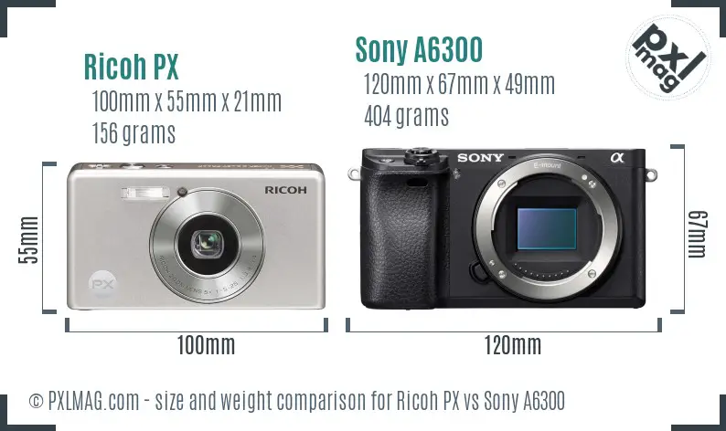 Ricoh PX vs Sony A6300 size comparison