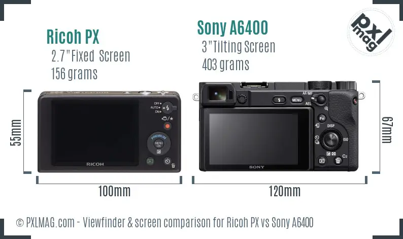 Ricoh PX vs Sony A6400 Screen and Viewfinder comparison