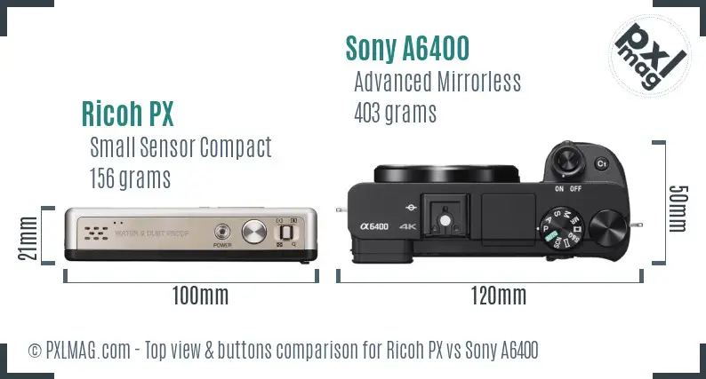 Ricoh PX vs Sony A6400 top view buttons comparison