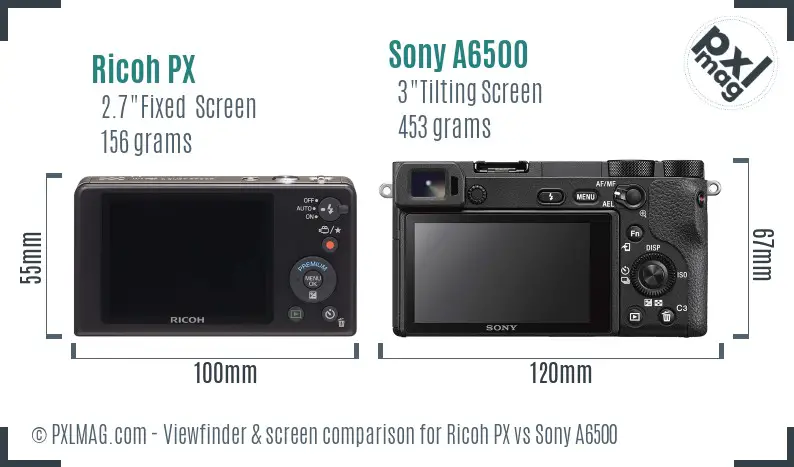 Ricoh PX vs Sony A6500 Screen and Viewfinder comparison