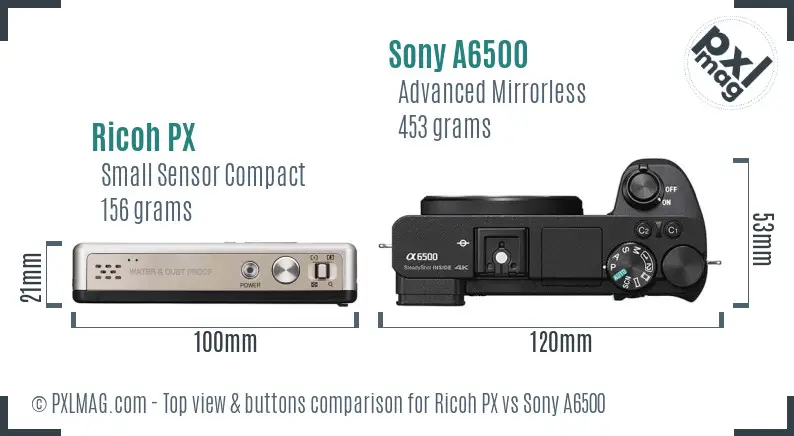 Ricoh PX vs Sony A6500 top view buttons comparison