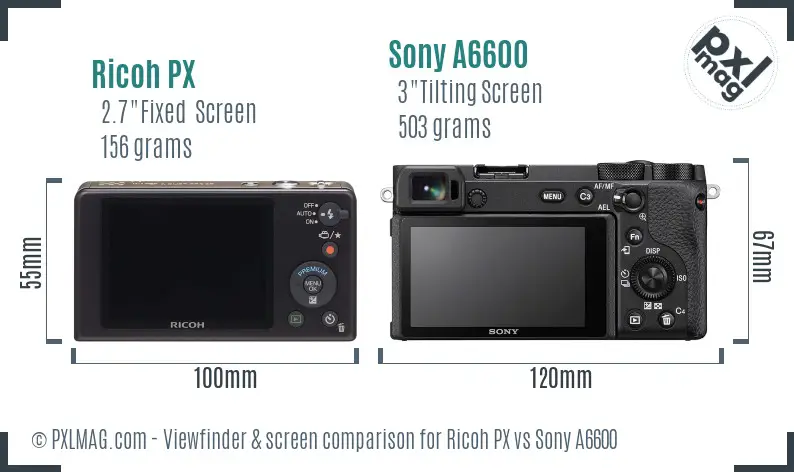 Ricoh PX vs Sony A6600 Screen and Viewfinder comparison