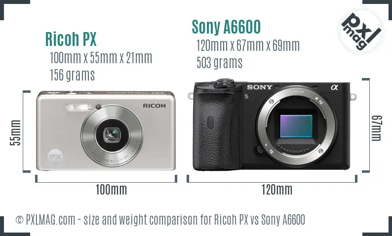 Ricoh PX vs Sony A6600 size comparison