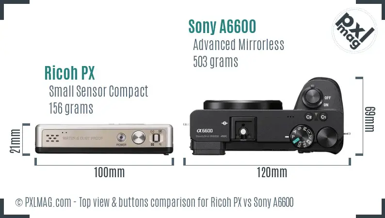 Ricoh PX vs Sony A6600 top view buttons comparison