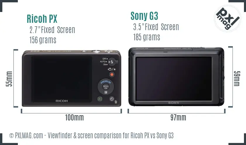 Ricoh PX vs Sony G3 Screen and Viewfinder comparison