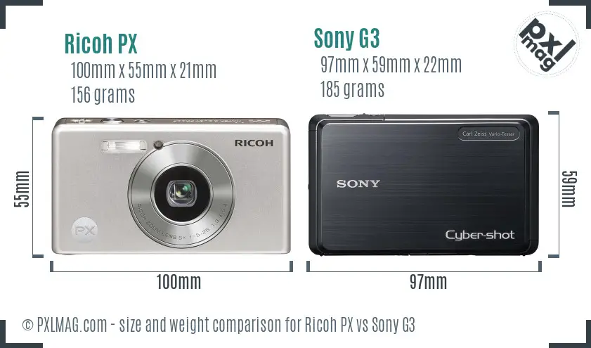 Ricoh PX vs Sony G3 size comparison