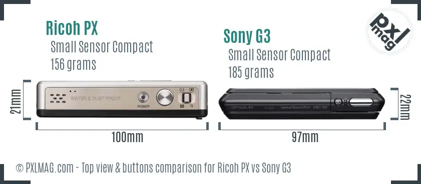 Ricoh PX vs Sony G3 top view buttons comparison