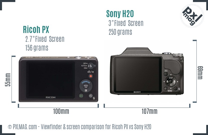 Ricoh PX vs Sony H20 Screen and Viewfinder comparison