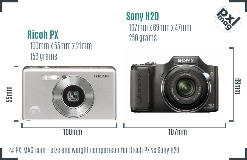 Ricoh PX vs Sony H20 size comparison