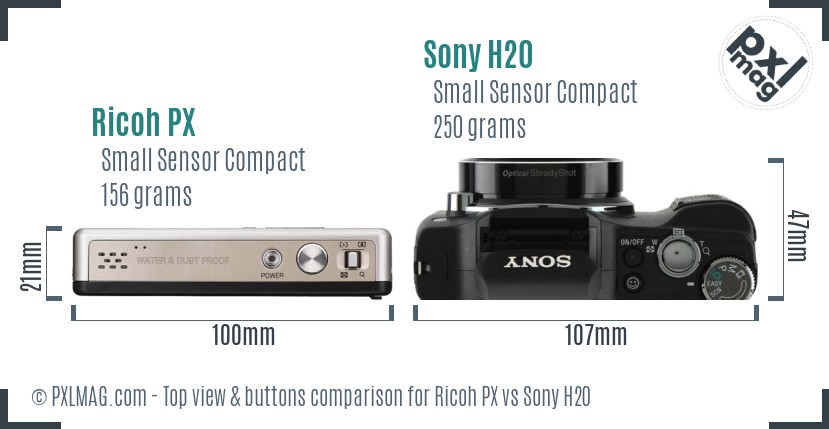 Ricoh PX vs Sony H20 top view buttons comparison