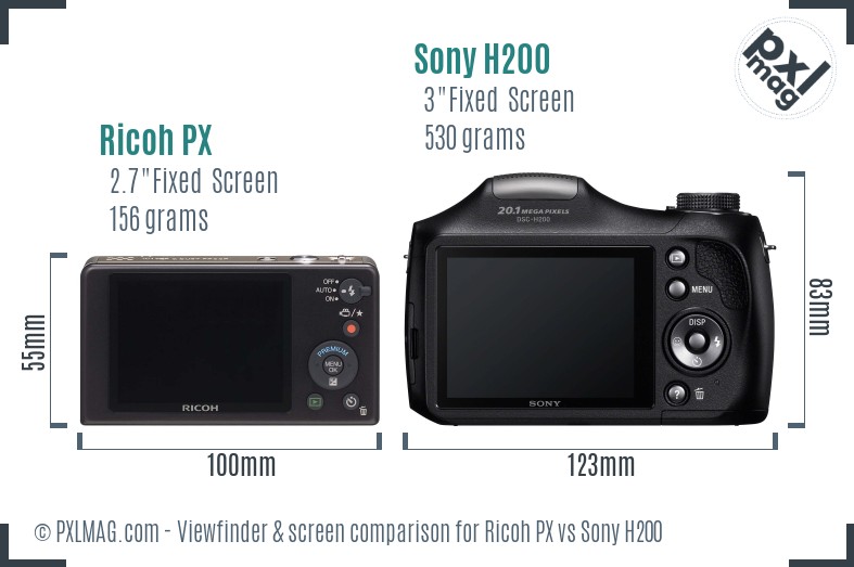Ricoh PX vs Sony H200 Screen and Viewfinder comparison