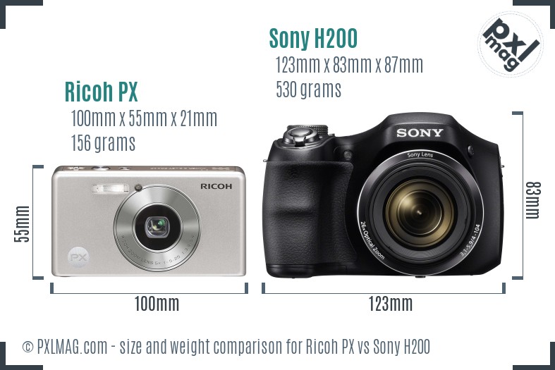 Ricoh PX vs Sony H200 size comparison