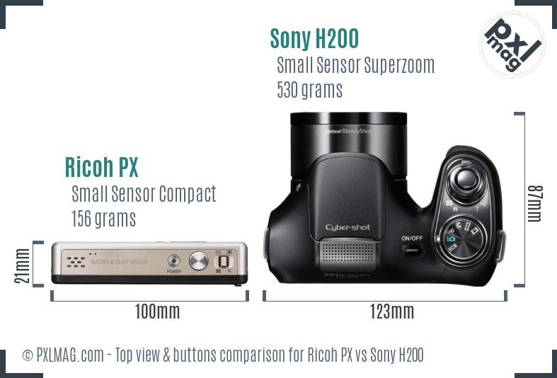 Ricoh PX vs Sony H200 top view buttons comparison