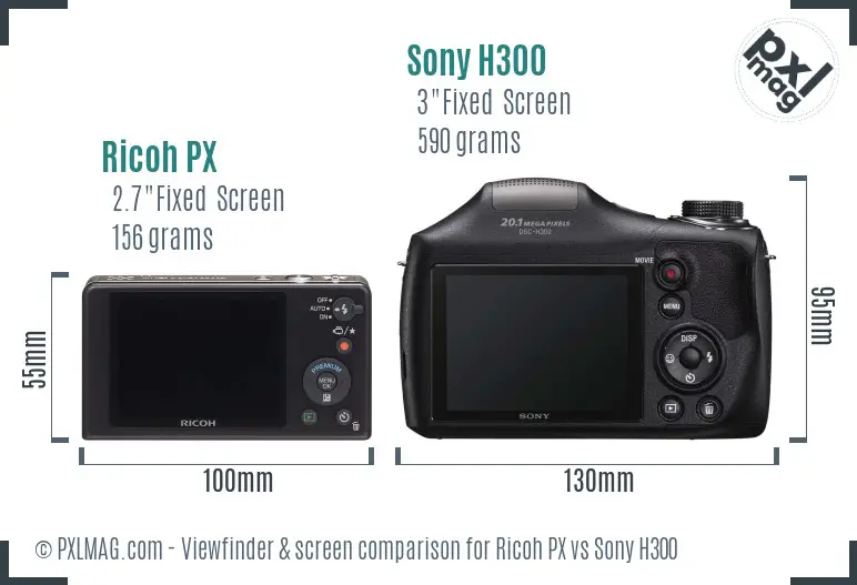 Ricoh PX vs Sony H300 Screen and Viewfinder comparison