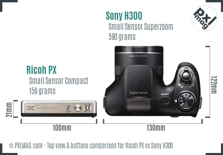 Ricoh PX vs Sony H300 top view buttons comparison