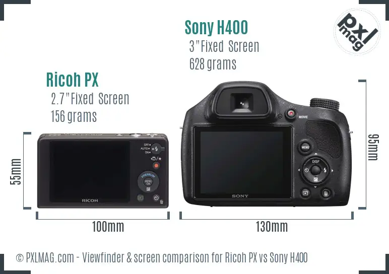 Ricoh PX vs Sony H400 Screen and Viewfinder comparison