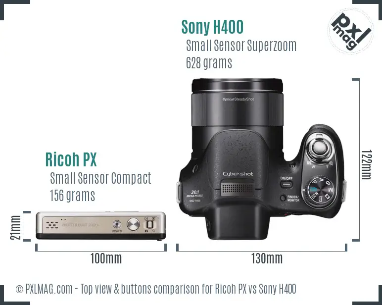 Ricoh PX vs Sony H400 top view buttons comparison