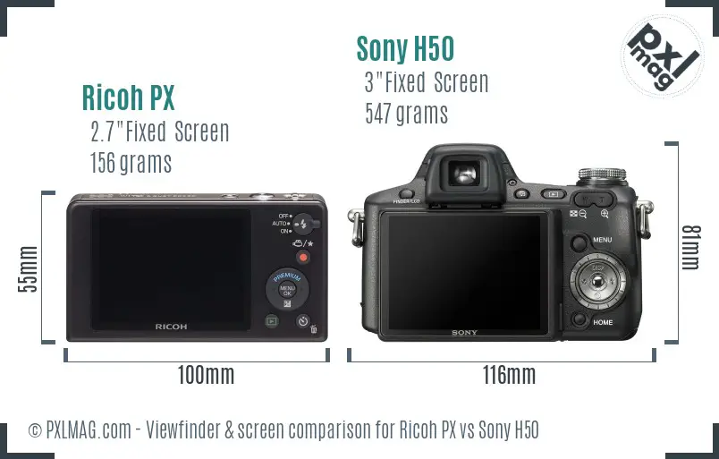 Ricoh PX vs Sony H50 Screen and Viewfinder comparison