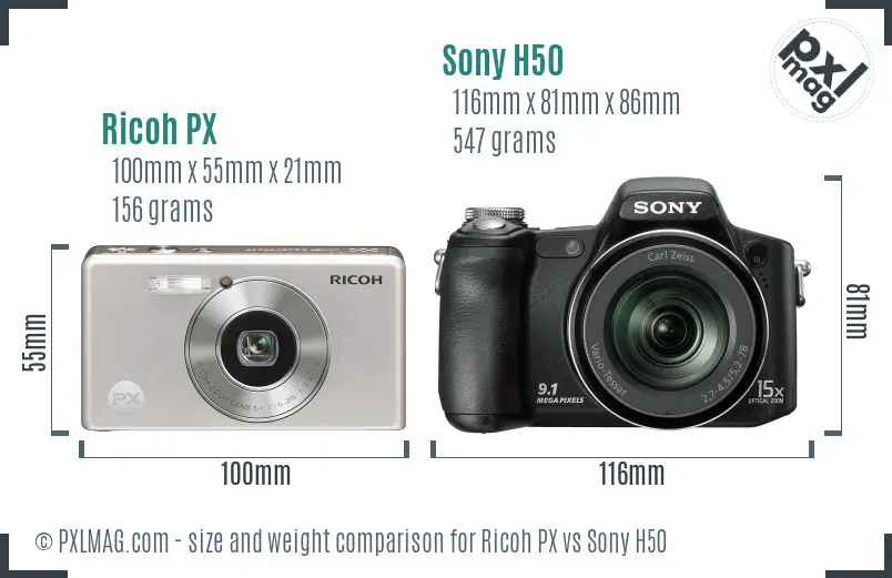 Ricoh PX vs Sony H50 size comparison
