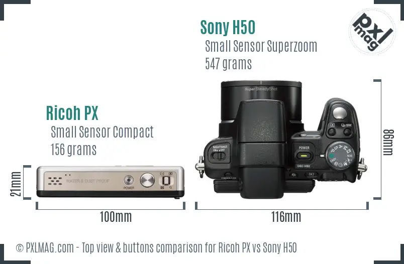 Ricoh PX vs Sony H50 top view buttons comparison