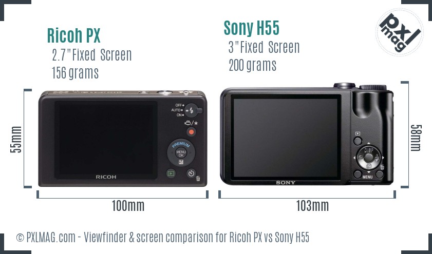 Ricoh PX vs Sony H55 Screen and Viewfinder comparison