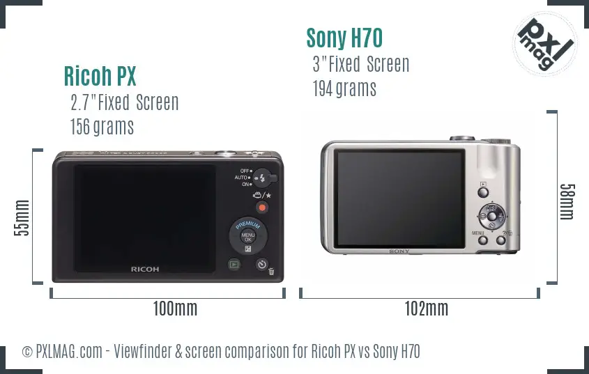Ricoh PX vs Sony H70 Screen and Viewfinder comparison