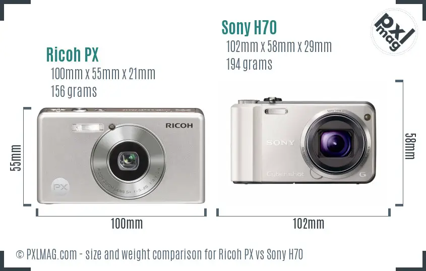 Ricoh PX vs Sony H70 size comparison