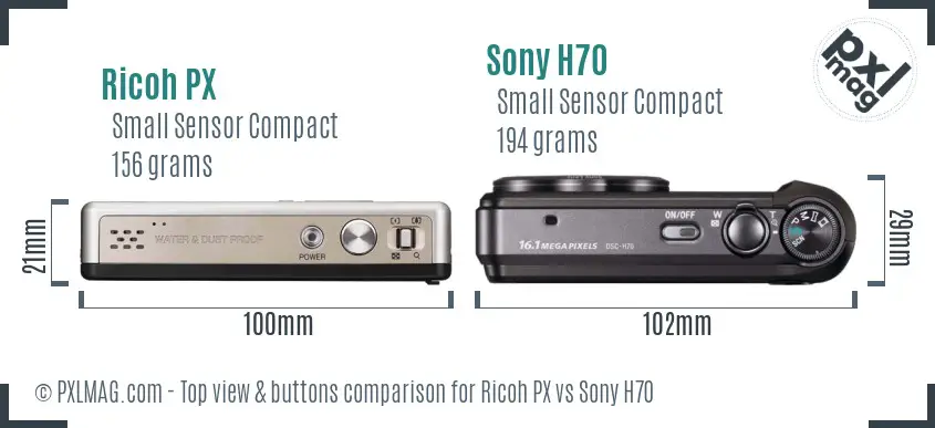Ricoh PX vs Sony H70 top view buttons comparison