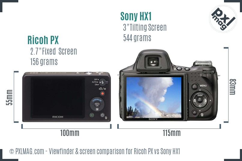 Ricoh PX vs Sony HX1 Screen and Viewfinder comparison