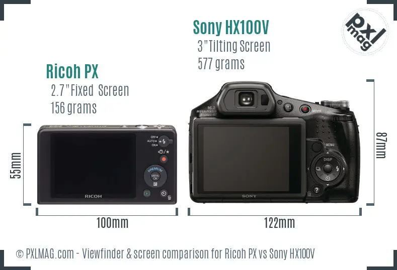 Ricoh PX vs Sony HX100V Screen and Viewfinder comparison