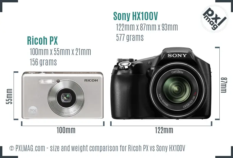 Ricoh PX vs Sony HX100V size comparison