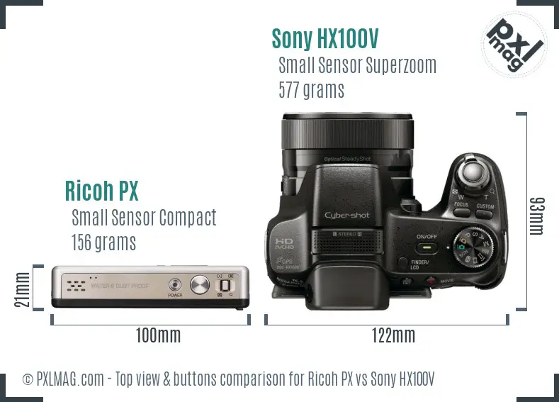 Ricoh PX vs Sony HX100V top view buttons comparison