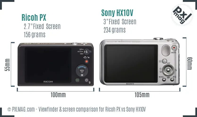 Ricoh PX vs Sony HX10V Screen and Viewfinder comparison