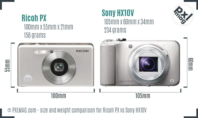 Ricoh PX vs Sony HX10V size comparison