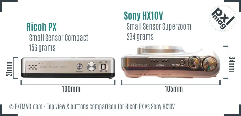 Ricoh PX vs Sony HX10V top view buttons comparison