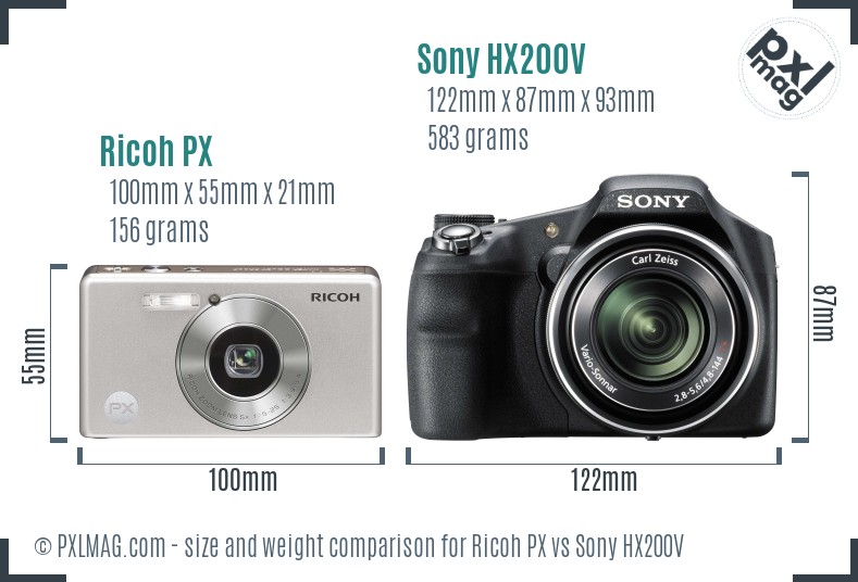 Ricoh PX vs Sony HX200V size comparison