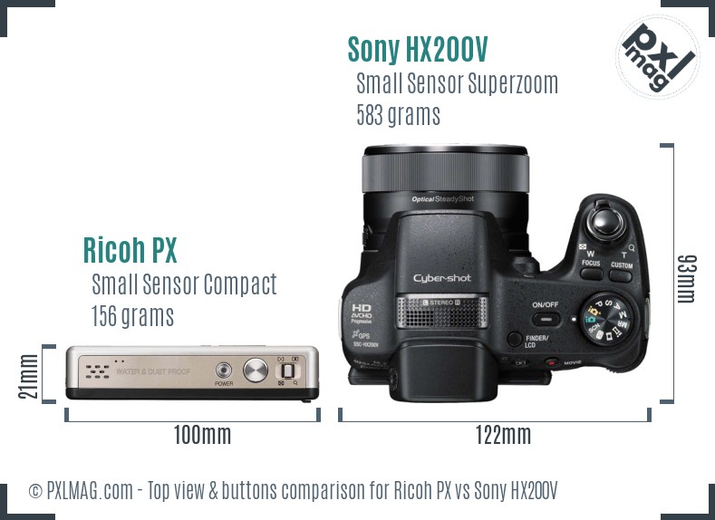 Ricoh PX vs Sony HX200V top view buttons comparison