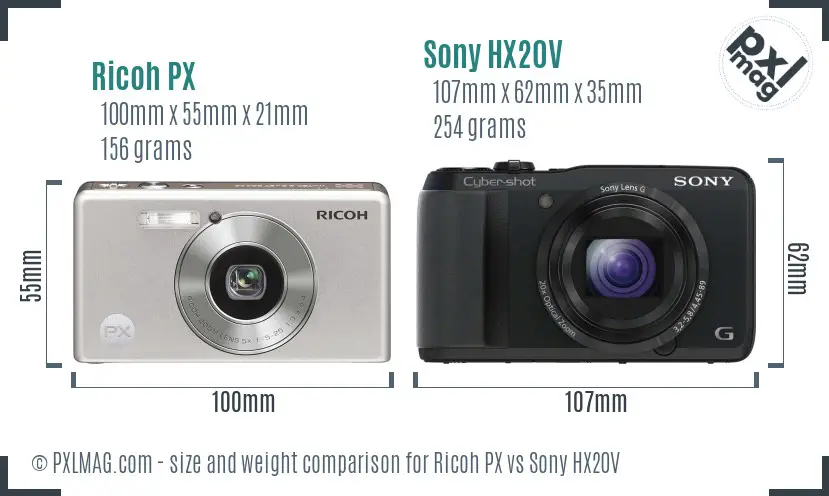 Ricoh PX vs Sony HX20V size comparison
