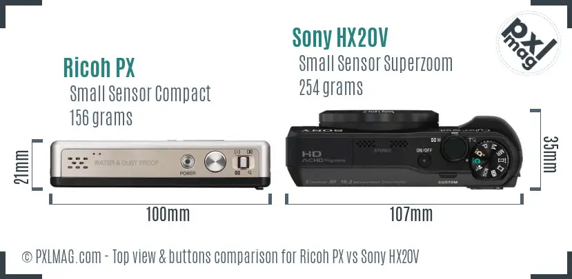 Ricoh PX vs Sony HX20V top view buttons comparison