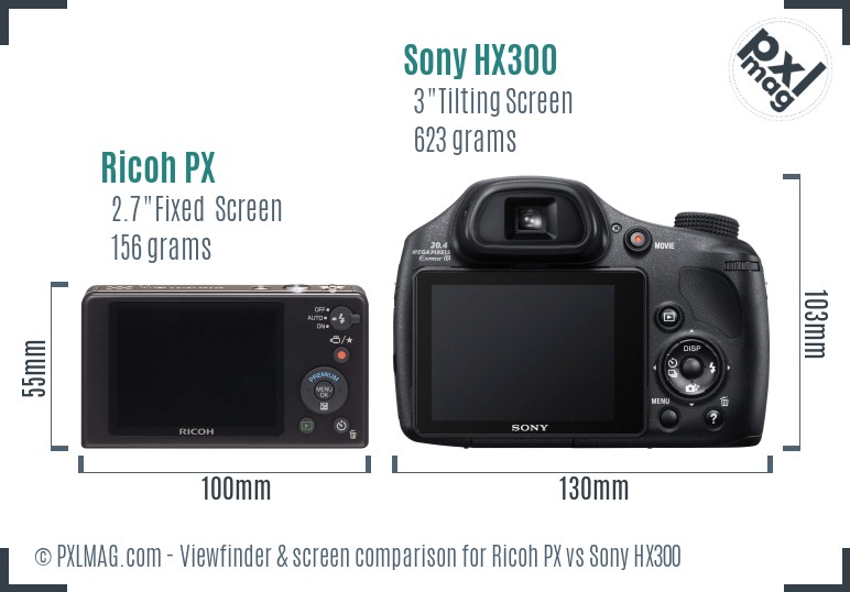 Ricoh PX vs Sony HX300 Screen and Viewfinder comparison