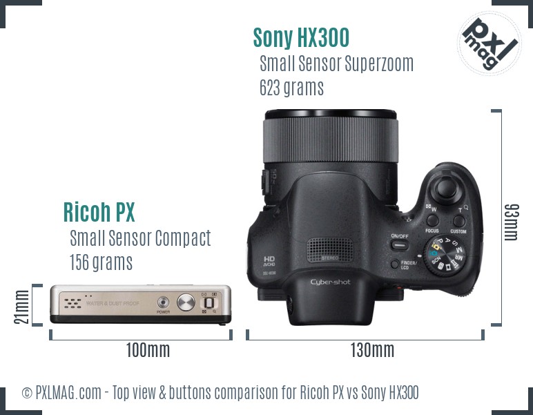 Ricoh PX vs Sony HX300 top view buttons comparison