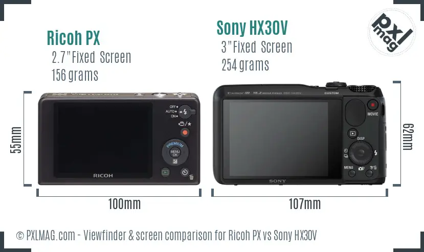 Ricoh PX vs Sony HX30V Screen and Viewfinder comparison