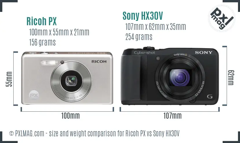 Ricoh PX vs Sony HX30V size comparison