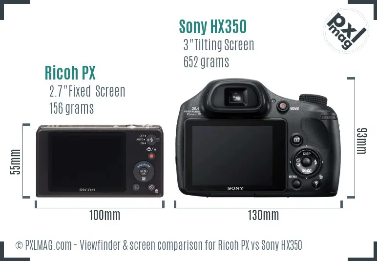 Ricoh PX vs Sony HX350 Screen and Viewfinder comparison