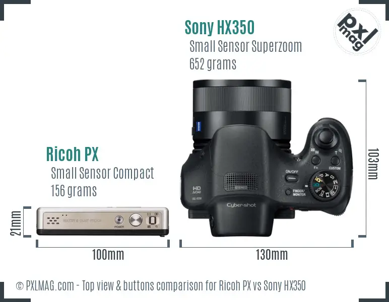 Ricoh PX vs Sony HX350 top view buttons comparison