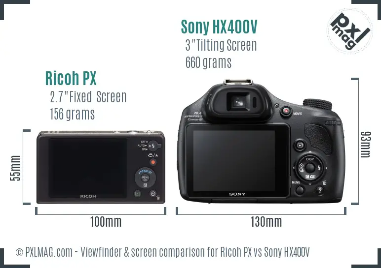 Ricoh PX vs Sony HX400V Screen and Viewfinder comparison