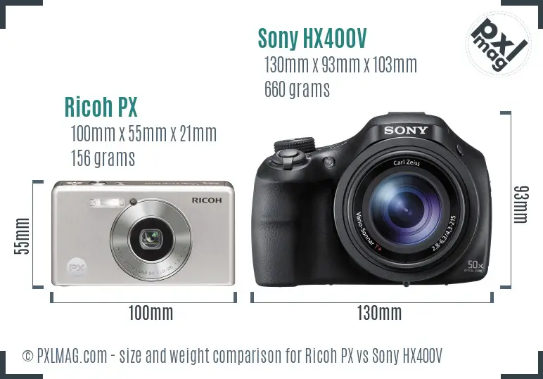 Ricoh PX vs Sony HX400V size comparison