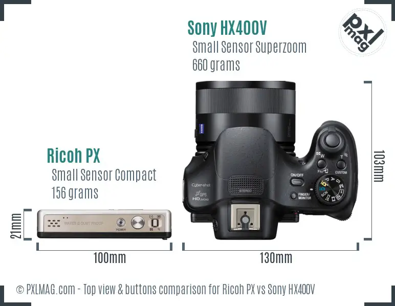 Ricoh PX vs Sony HX400V top view buttons comparison