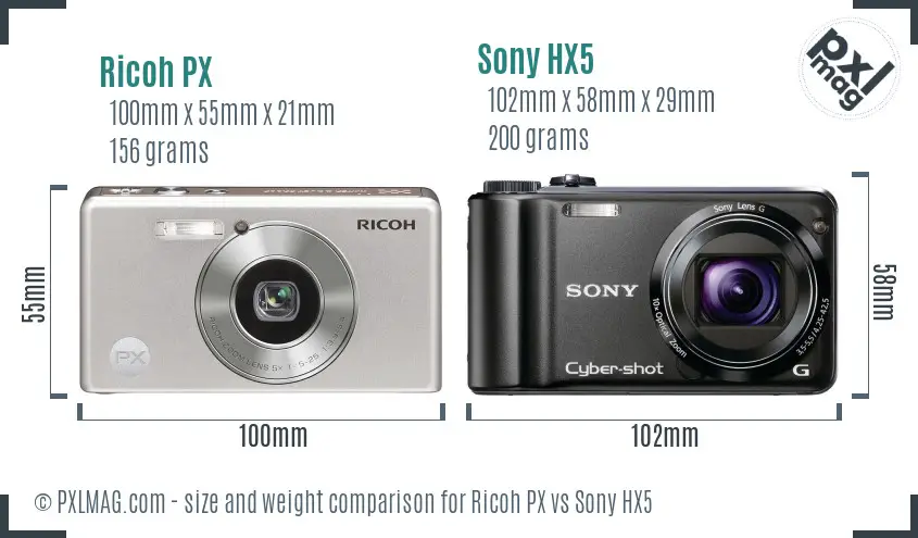 Ricoh PX vs Sony HX5 size comparison
